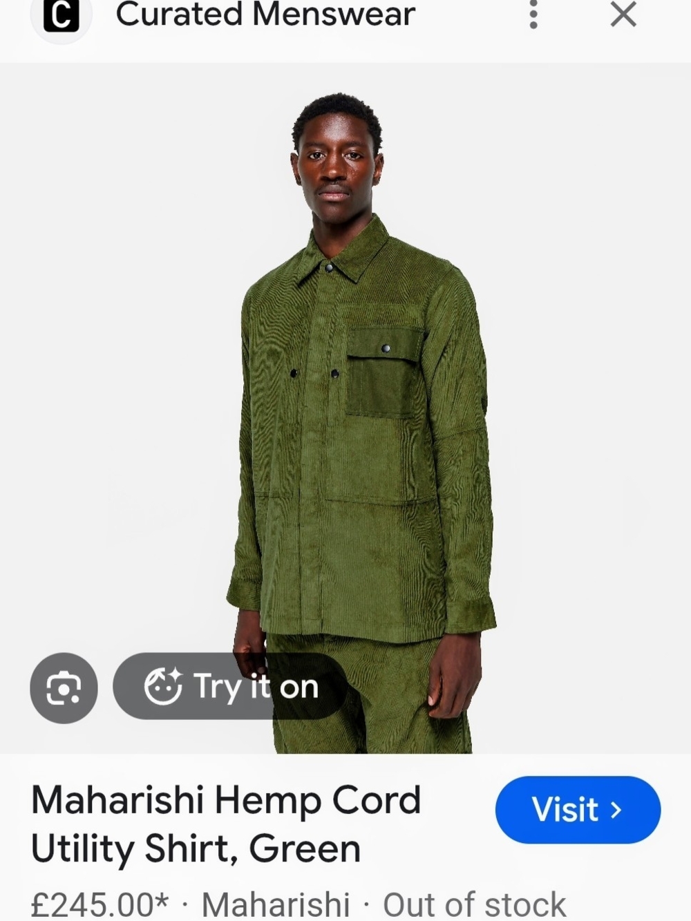 Xl Maharishi Green Hemp Cord Utility Shirt Jacket Brand New Never Worn Exc